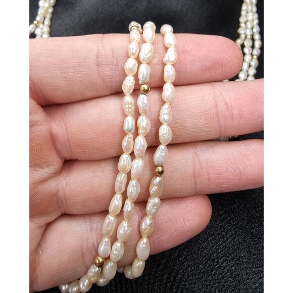 Vintage 14K Gold Freshwater Pearl Triple Strand Necklace - Picture 5 of 5